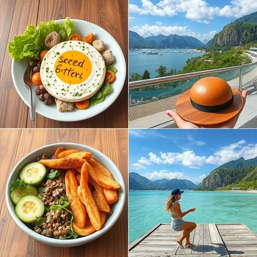 Collage di immagini che rappresentano diverse tendenze lifestyle come cibo sano, sport e viaggi